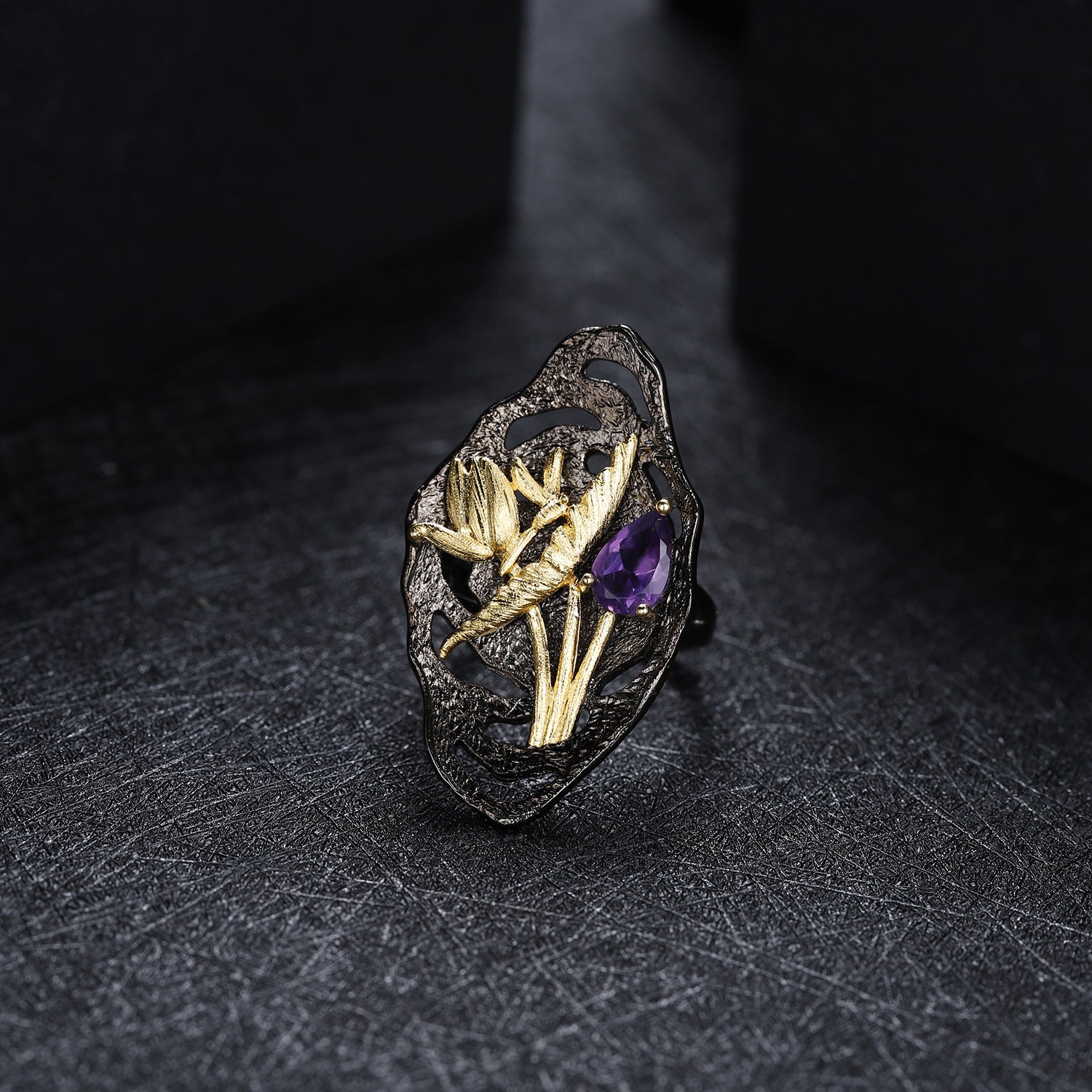 Amethyst Nature-Inspired Adjustable Ring 925 Sterling Silver