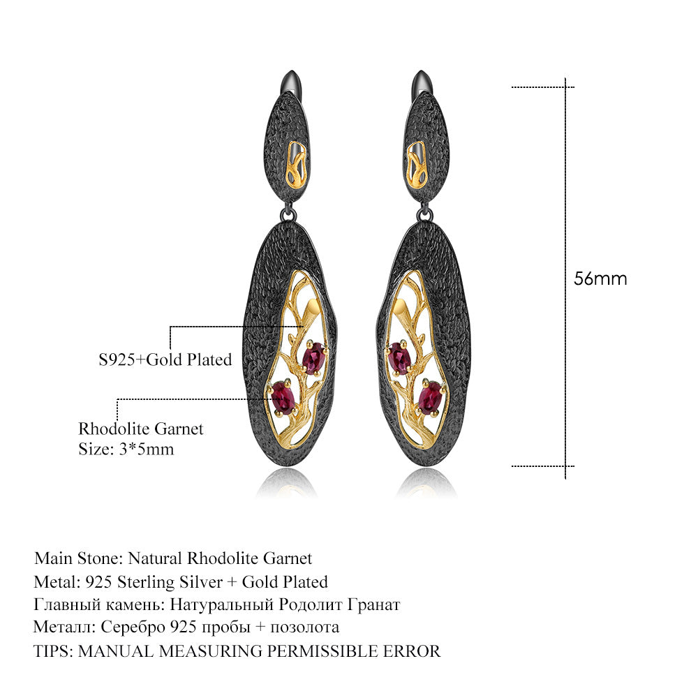 Rose Garnet Branch Earrings 925 Sterling Silver