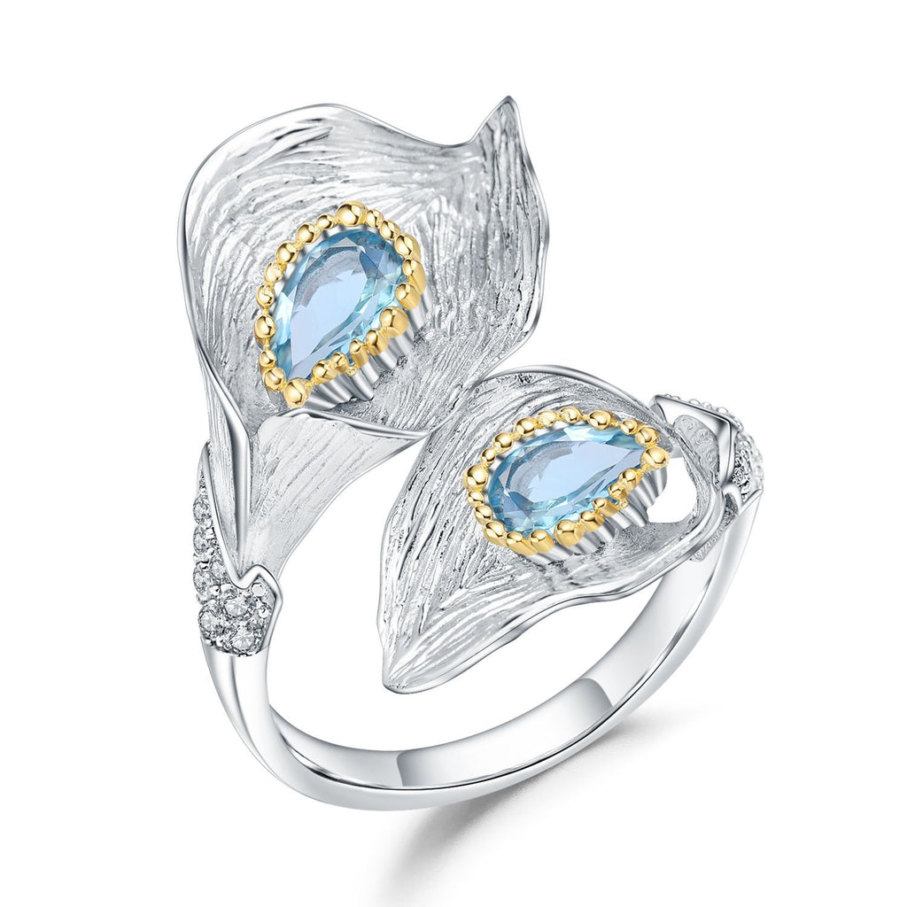 Multicolor Natural Gemstones Nature-Inspired Adjustable Ring 925 Sterling Silver (wearing effect view)