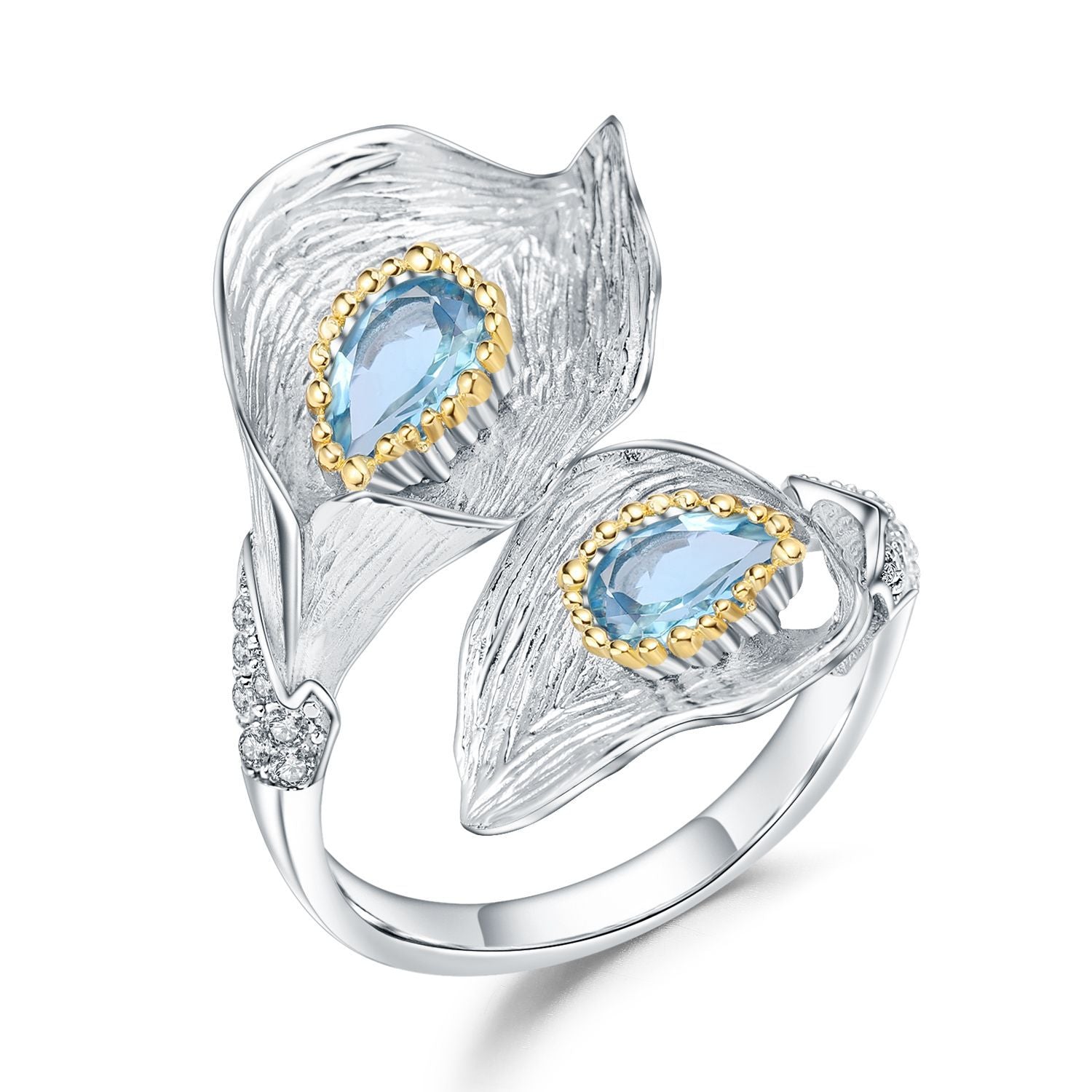 Multicolor Natural Gemstones Nature-Inspired Adjustable Ring 925 Sterling Silver (wearing effect view)