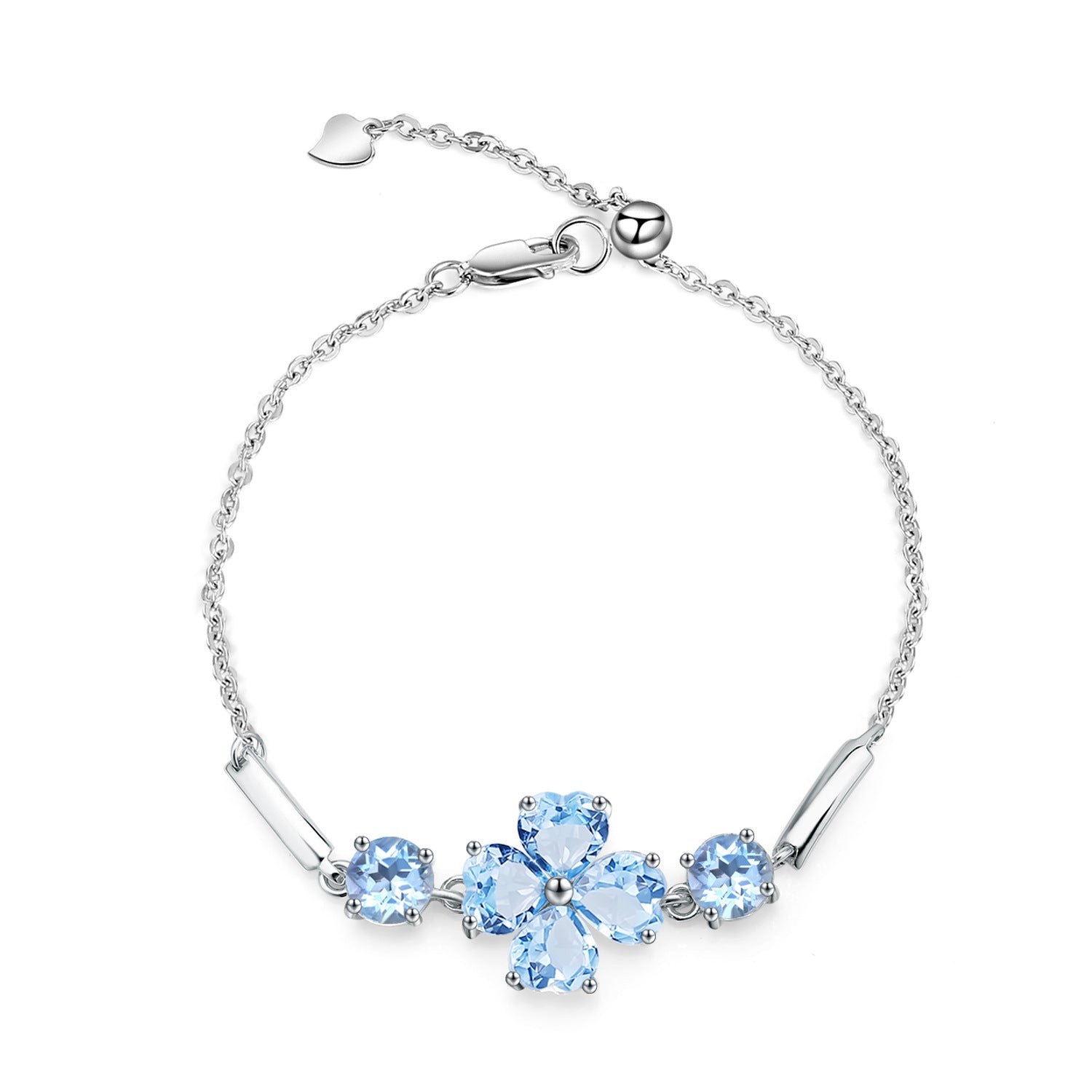 Topaz Four-Leaf Clover Bracelet 925 Sterling Silver (side profile view)