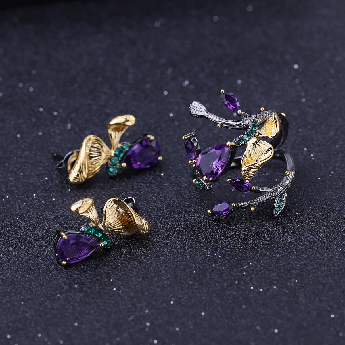 Amethyst Butterfly Earrings 925 Sterling Silver (side profile view)
