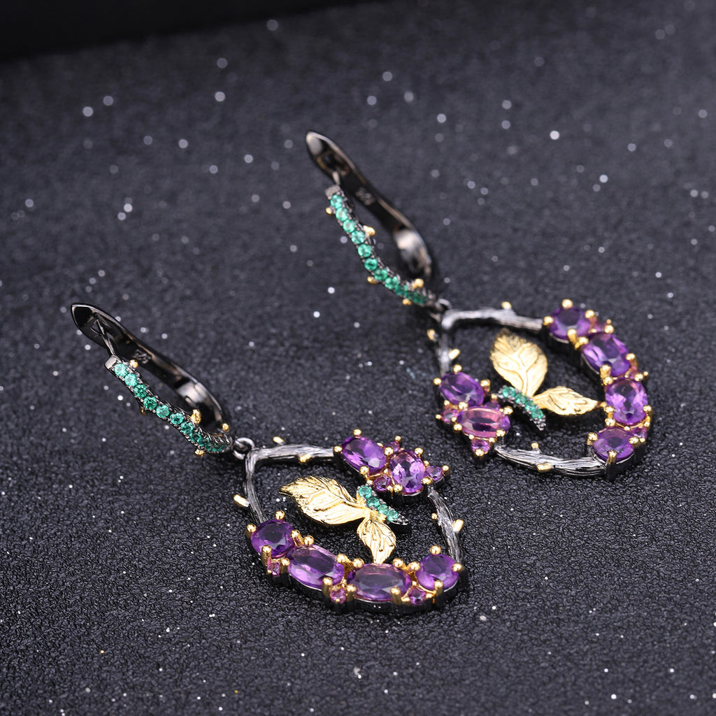 Natural Gemstone Butterfly Earrings 925 Sterling Silver (design detail close-up)