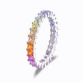 Lab-Grown Rainbow Gemstone Princess-Cut Single-Row Eternity Ring 925 Sterling Silver - White Background
