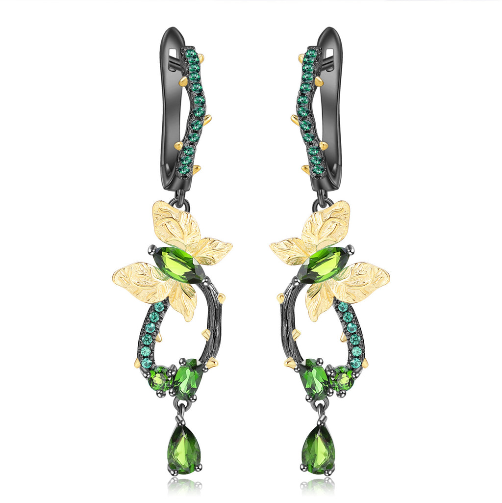 Diopside Butterfly Earrings 925 Sterling Silver