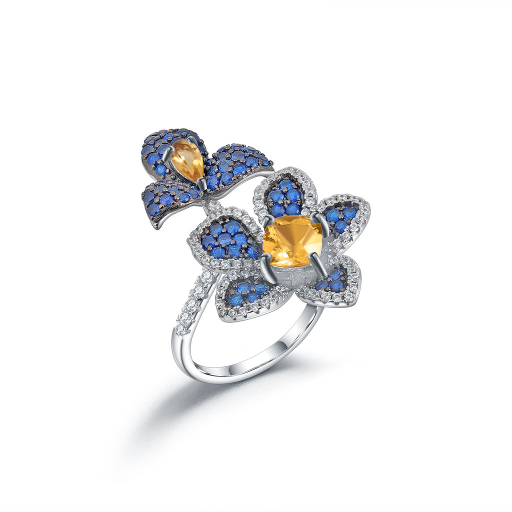 Citrine Floral Ring 925 Sterling Silver