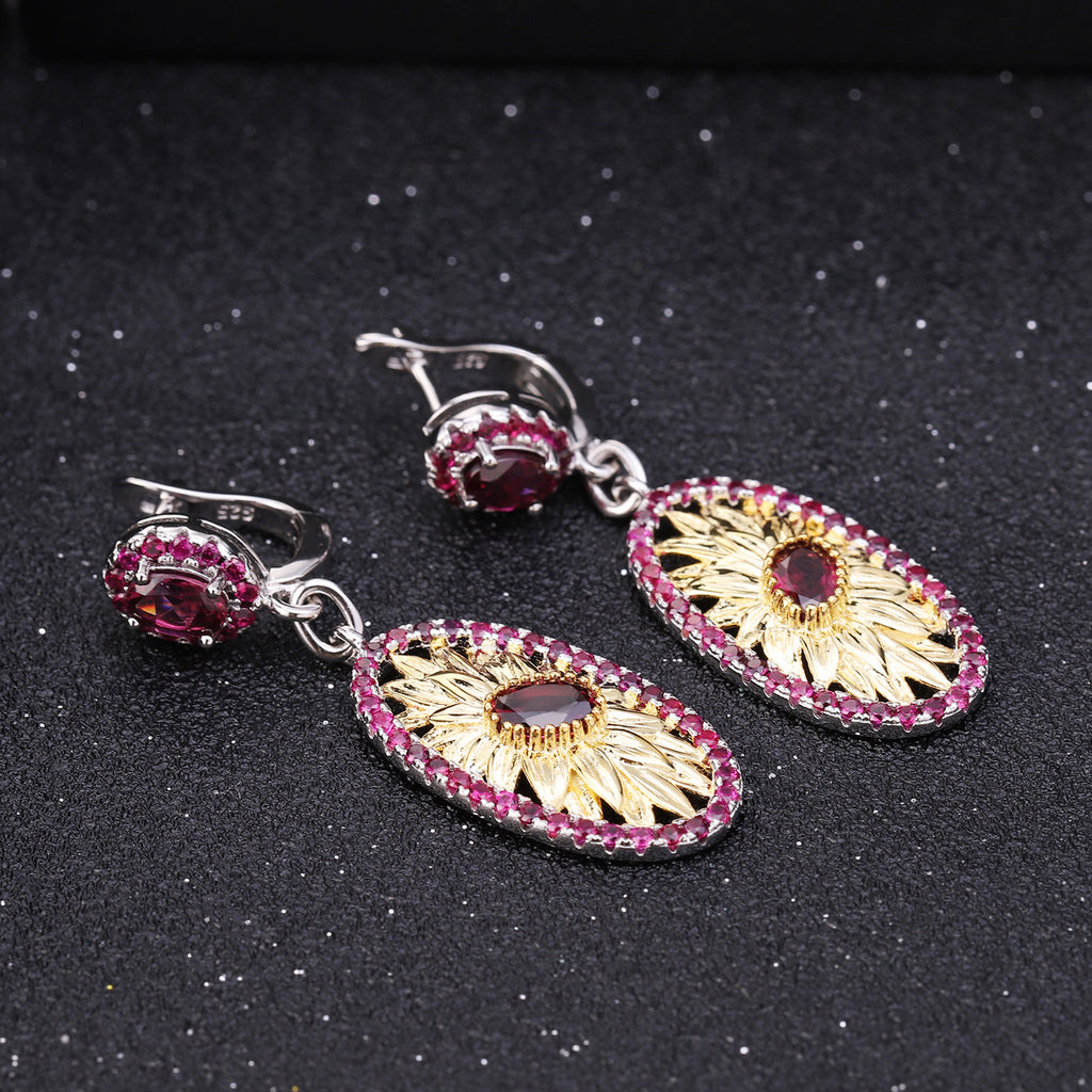 Multicolor Natural Gemstones Floral Earrings 925 Sterling Silver (gemstone setting detail)