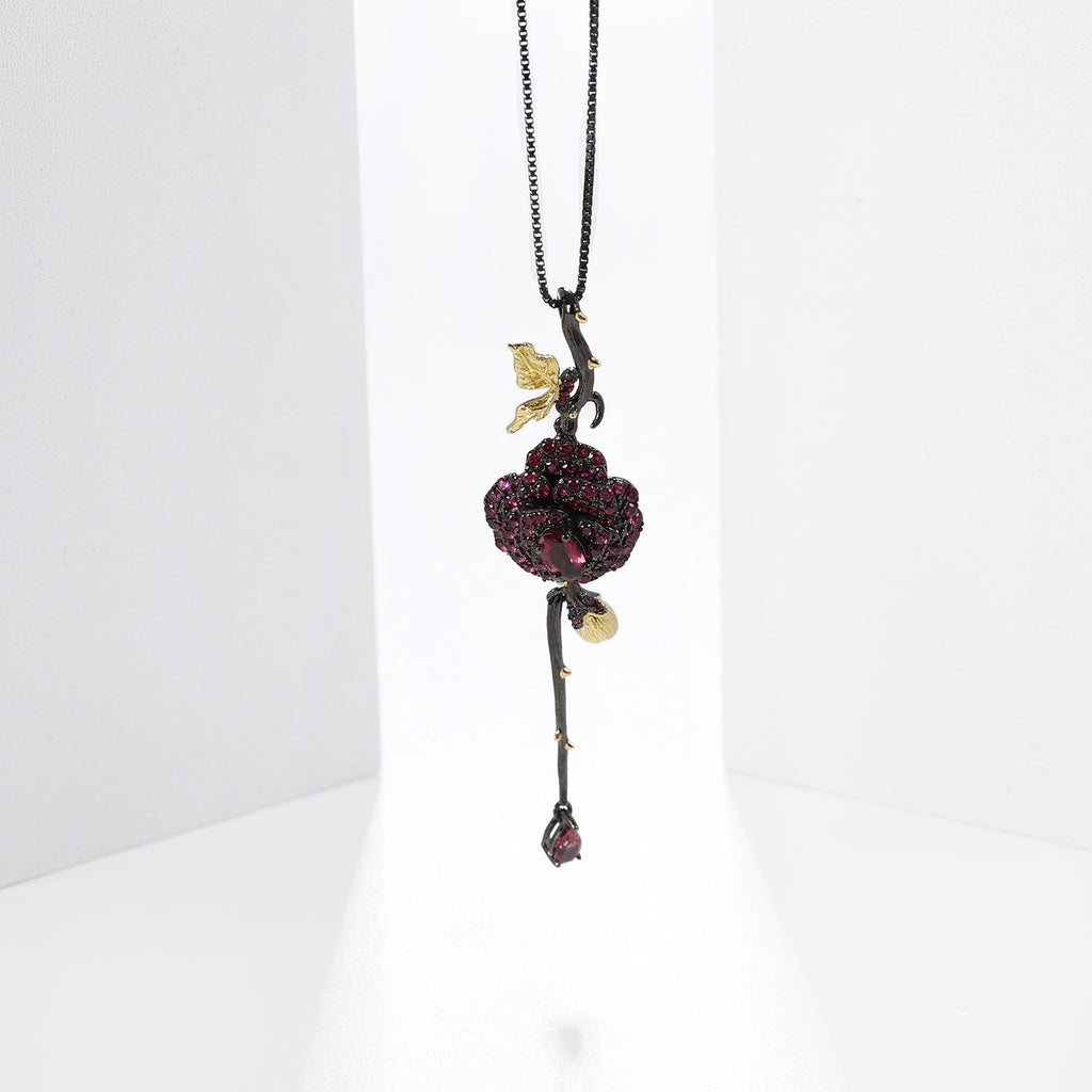 Multicolor Natural Gemstones Rose Pendant 925 Sterling Silver (gemstone setting detail)
