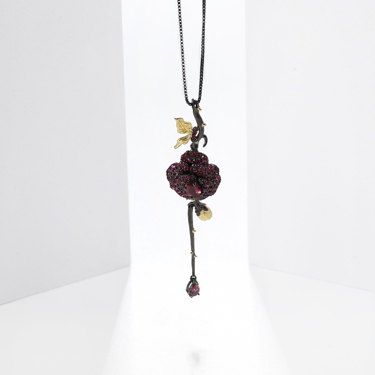 Multicolor Natural Gemstones Rose Pendant 925 Sterling Silver (gemstone setting detail)
