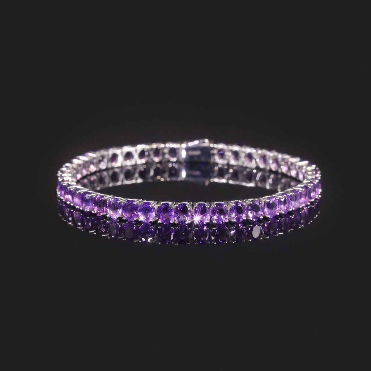 Amethyst Tennis Bracelet 925 Sterling Silver (gemstone setting detail)