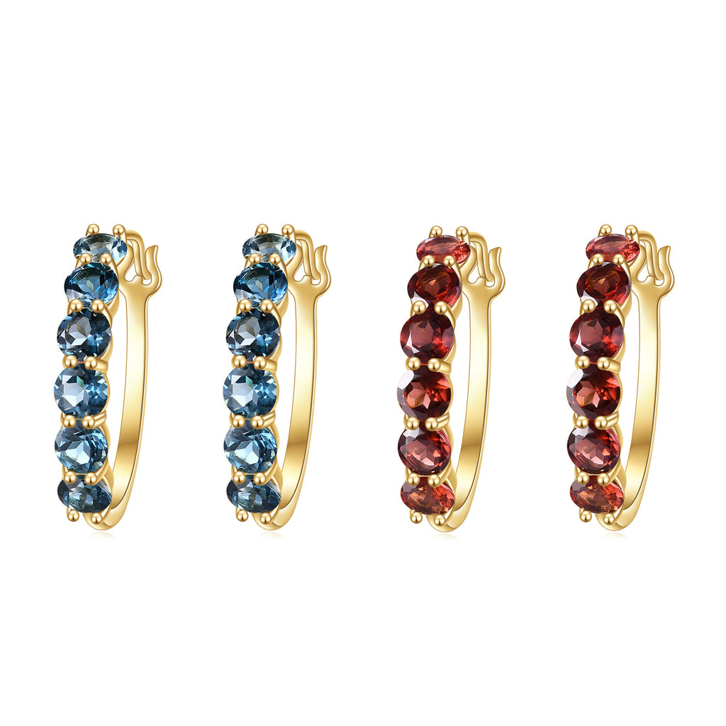 Natural Garnet Stud Earrings 925 Sterling Silver 14K Gold Plated