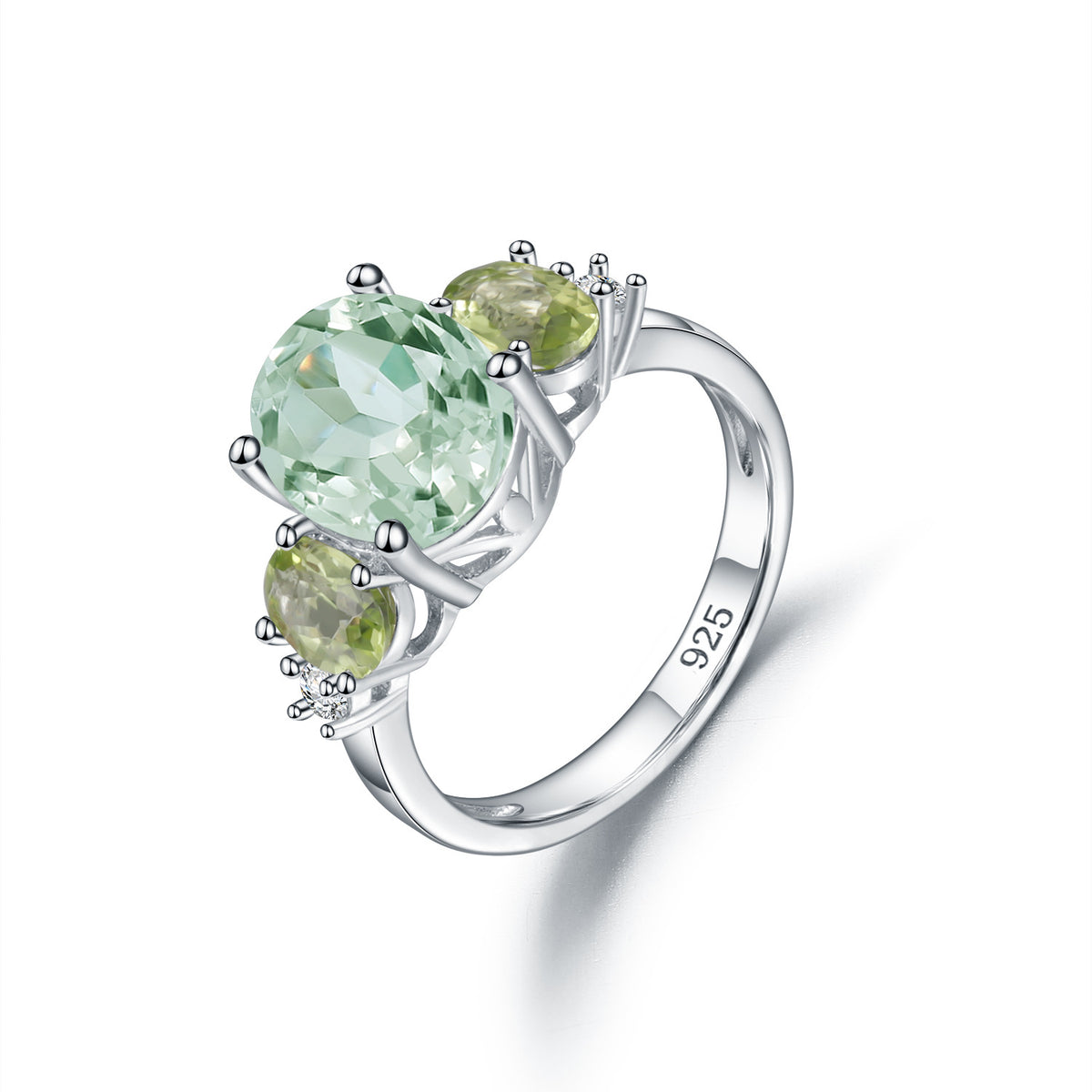 Natural Topaz Ring 925 Sterling Silver - Green Amethyst Mix