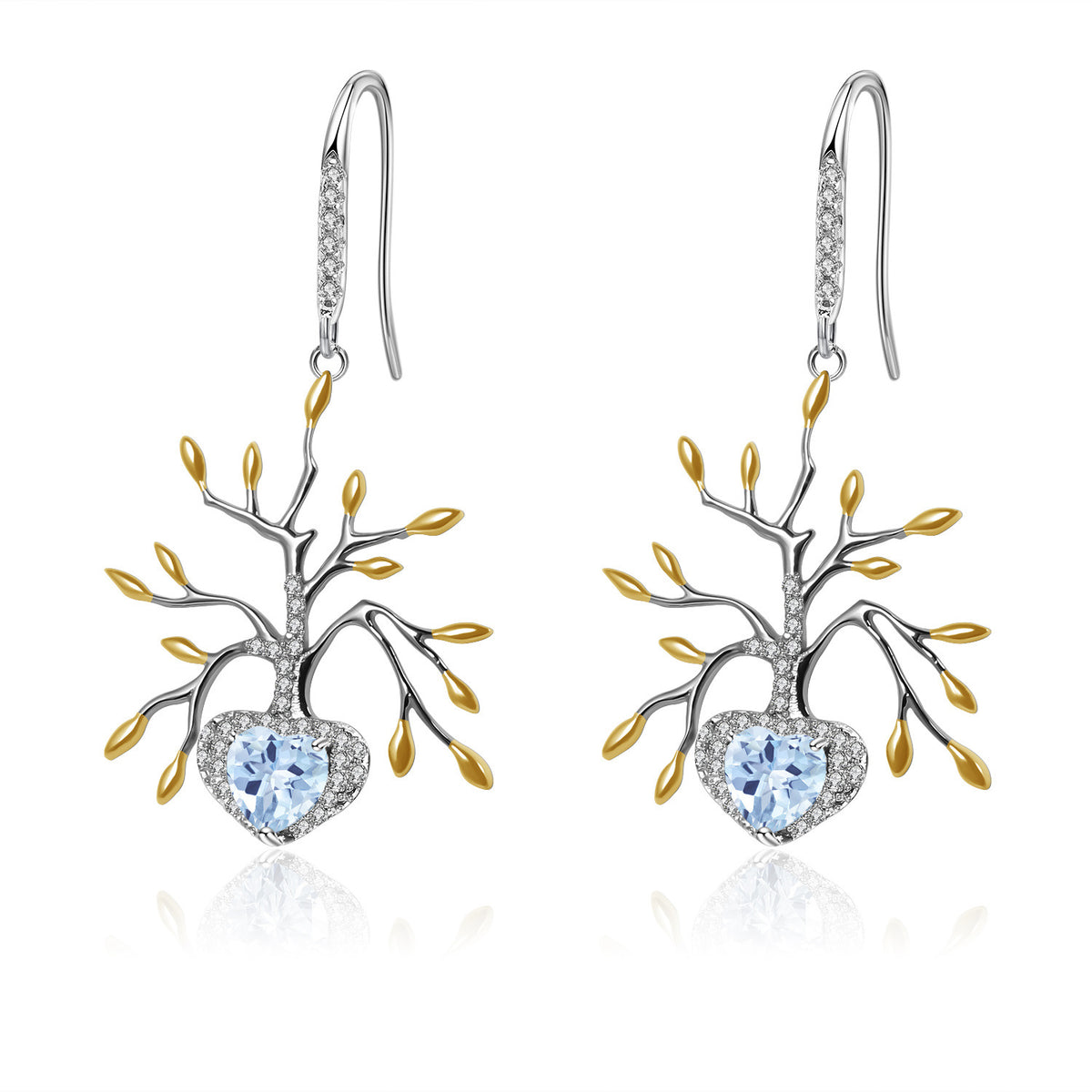 Topaz Tree of Life Earrings 925 Sterling Silver