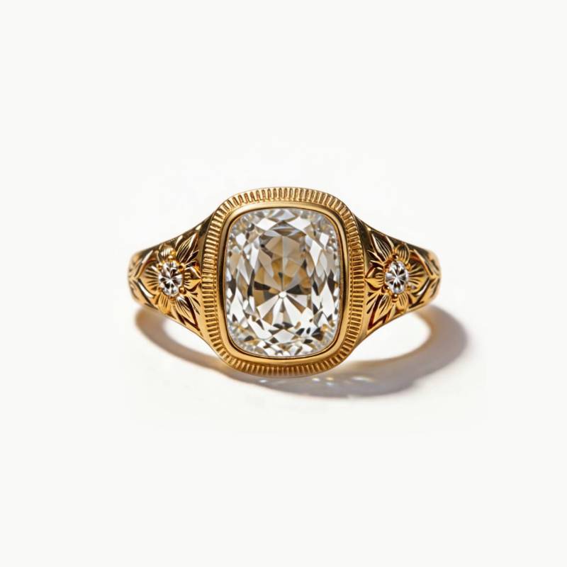 Back view of the 5ct Moissanite ring showing clasp and hallmark