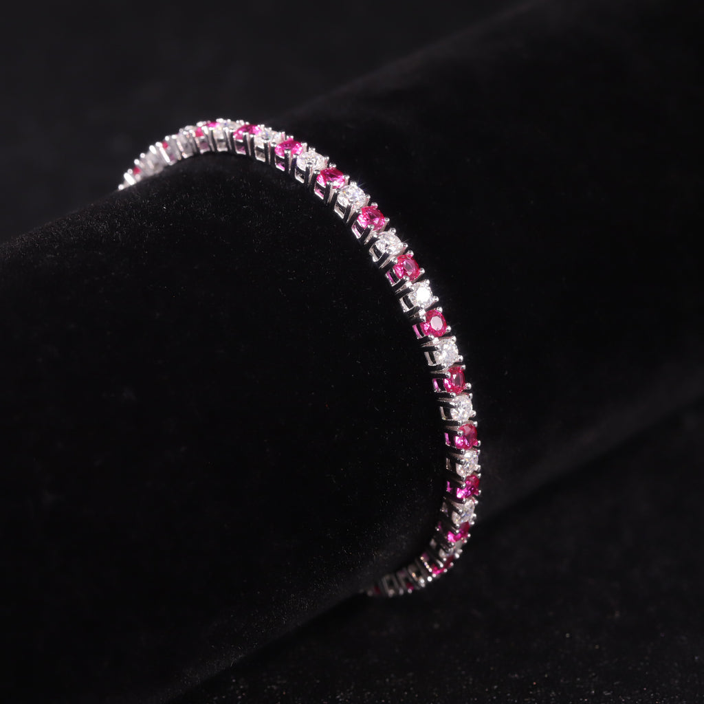 Lab-Grown Ruby 3/4/5mm Tennis Bracelet 925 Sterling Silver