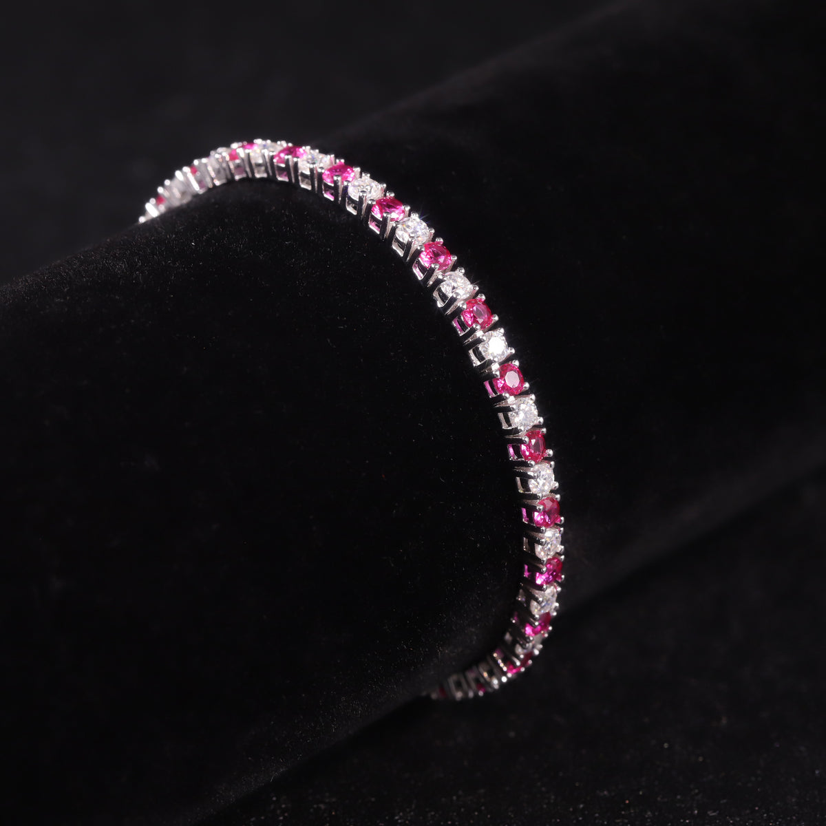 Lab-Grown Ruby 3/4/5mm Tennis Bracelet 925 Sterling Silver