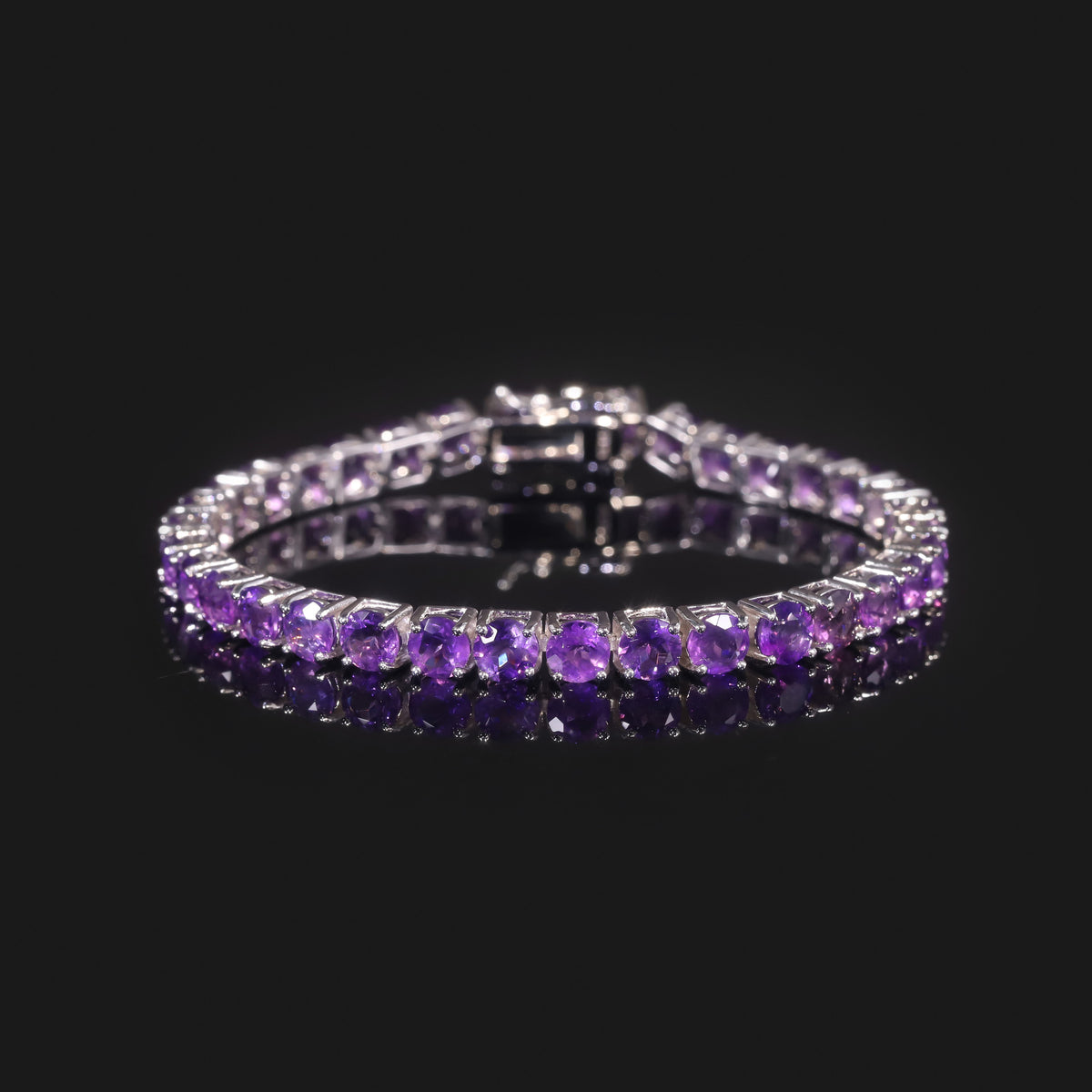 Amethyst 3/4/5mm Tennis Bracelet 925 Sterling Silver (wearing effect view)