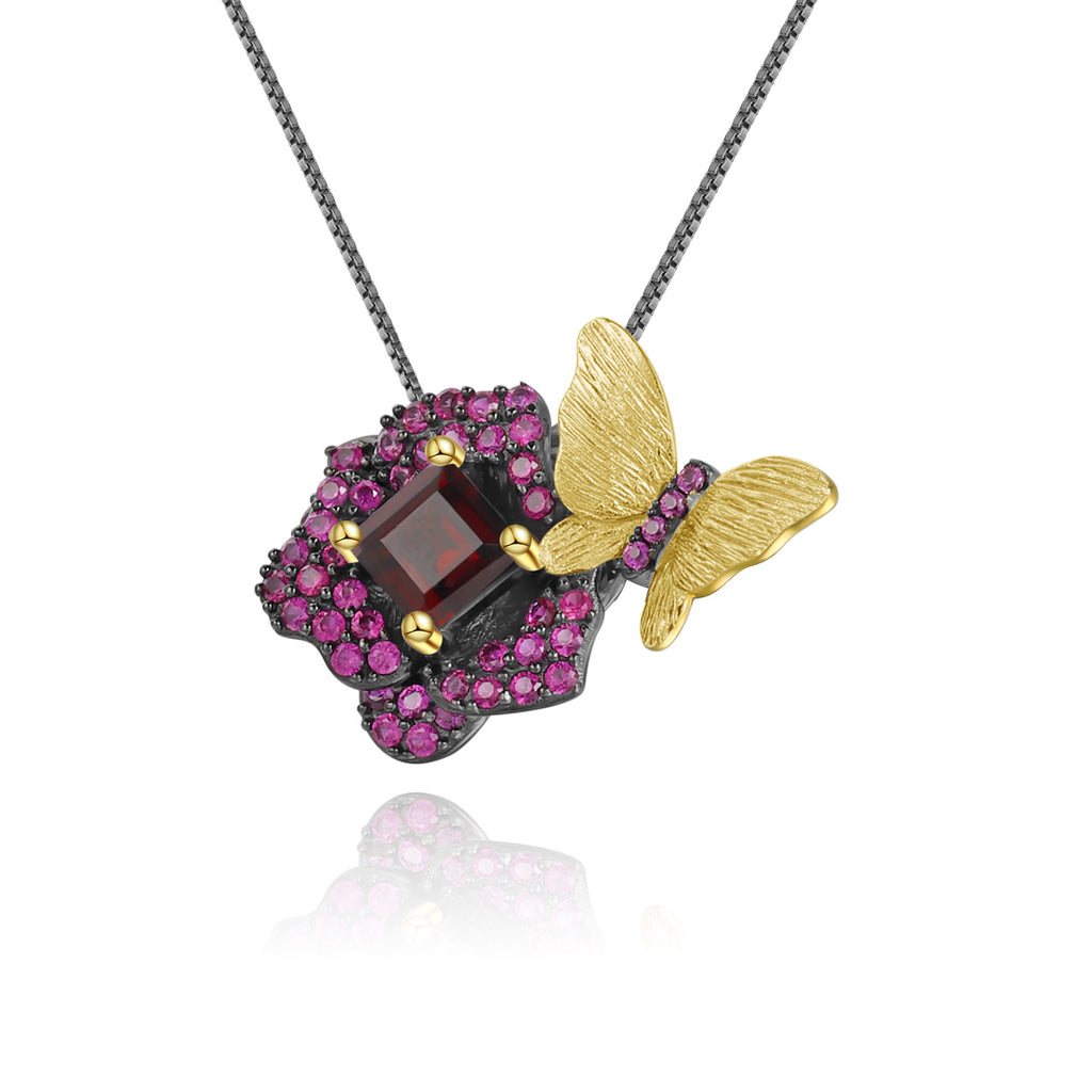 Amethyst Butterfly Brooch & Pendant 2-in-1 925 Sterling Silver (wearing effect view)