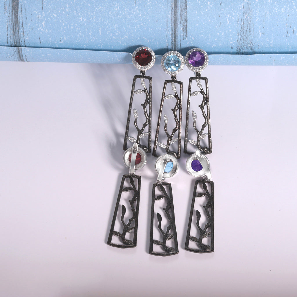 Amethyst Winter Plum Blossom Earrings 925 Sterling Silver (side profile view)