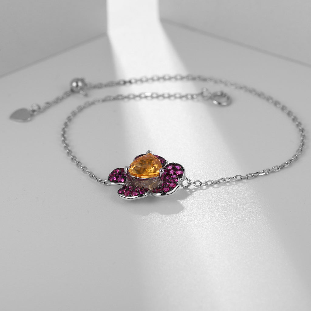 Amethyst Floral Bracelet 925 Sterling Silver (side profile view)