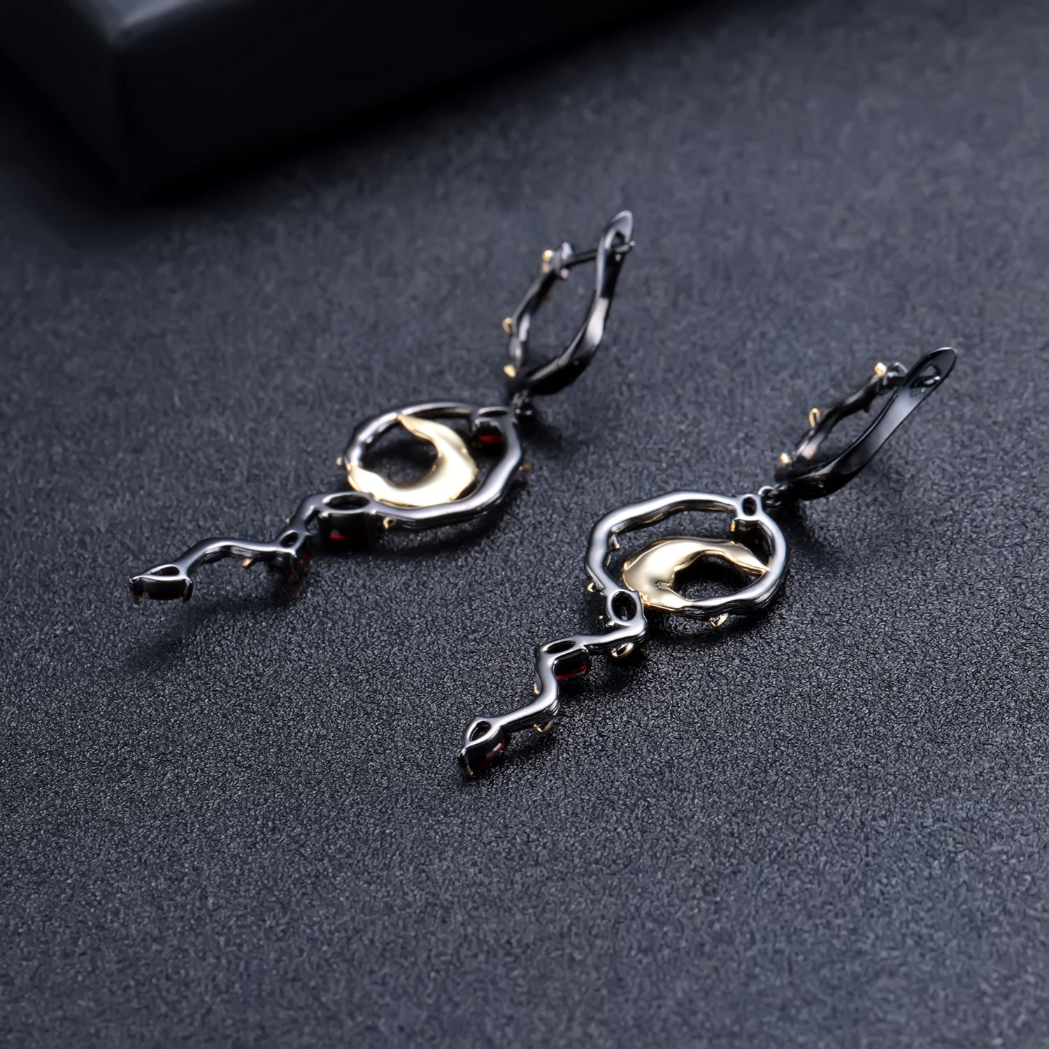 Garnet Nature-Inspired Earrings 925 Sterling Silver (side profile view)