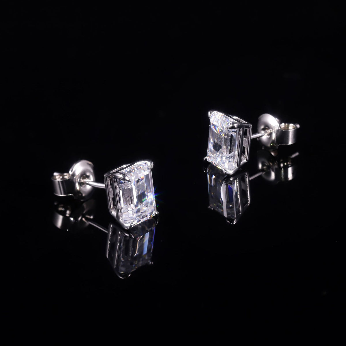 2ct Emerald Cut Moissanite Stud Earrings 9K/10K/14K/18K Gold