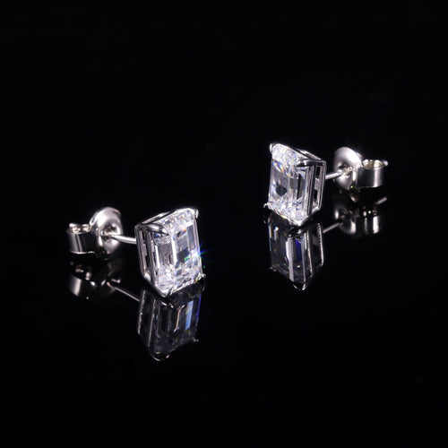 2ct Emerald Cut Moissanite Stud Earrings 9K/10K/14K/18K Gold