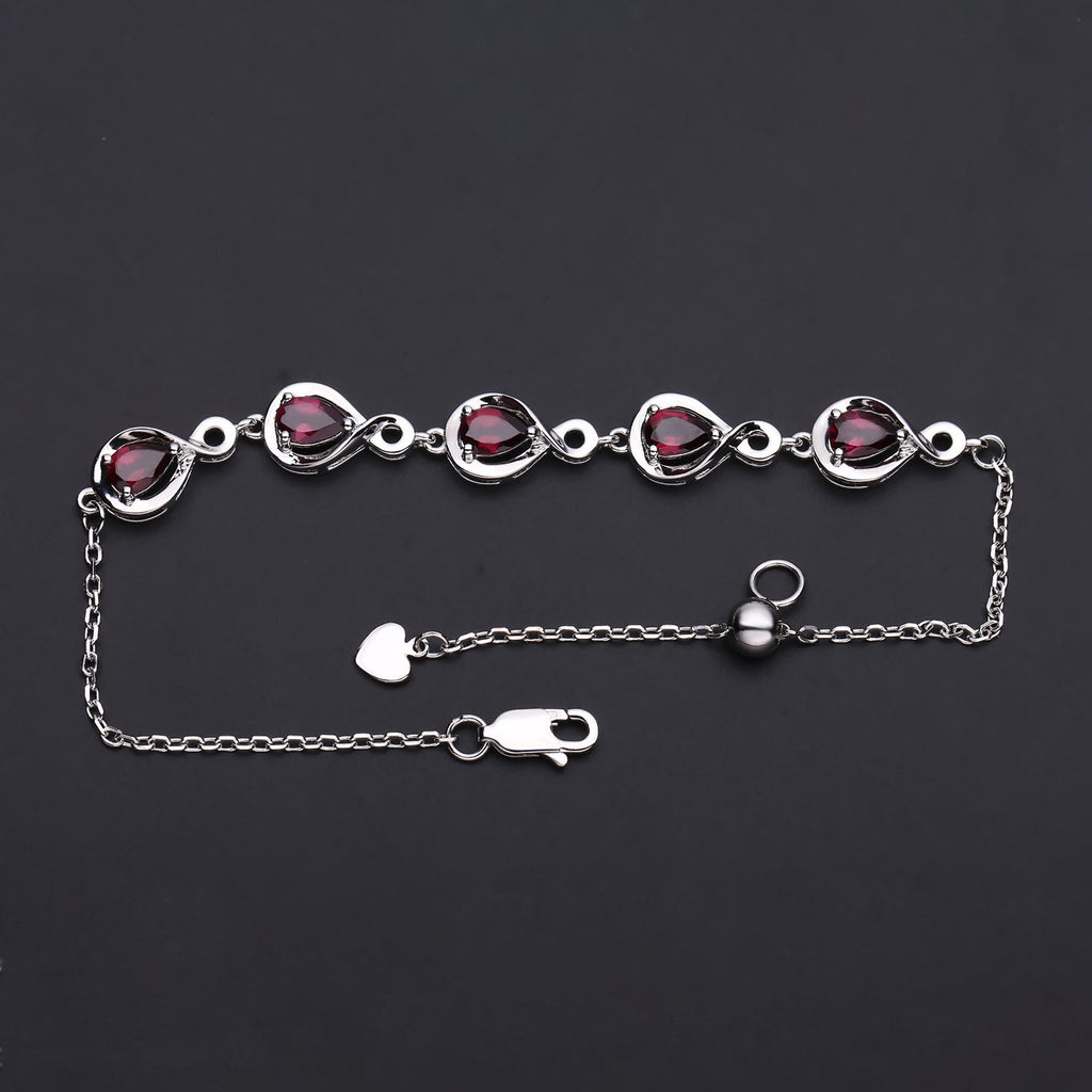 Gemstones Heart Bracelet 925 Sterling Silver (design detail close-up)
