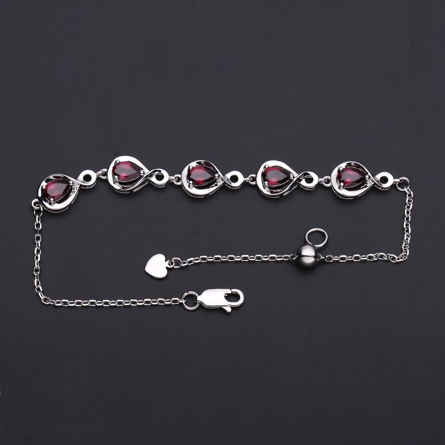 Gemstones Heart Bracelet 925 Sterling Silver (design detail close-up)