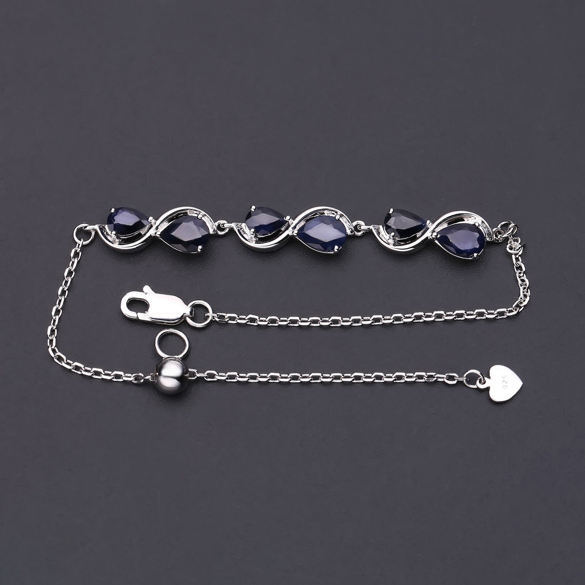 Blue Sapphire Designer Bracelet 925 Sterling Silver (gemstone setting detail)