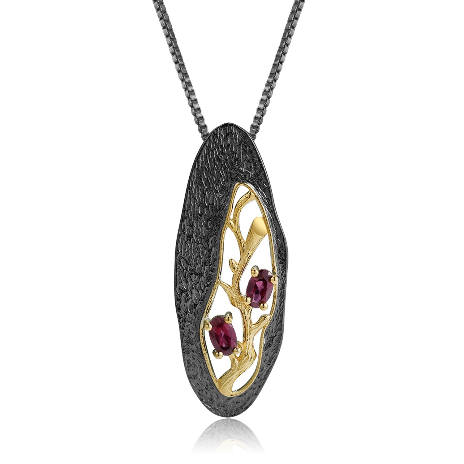 Rose Garnet Branch Pendant 925 Sterling Silver