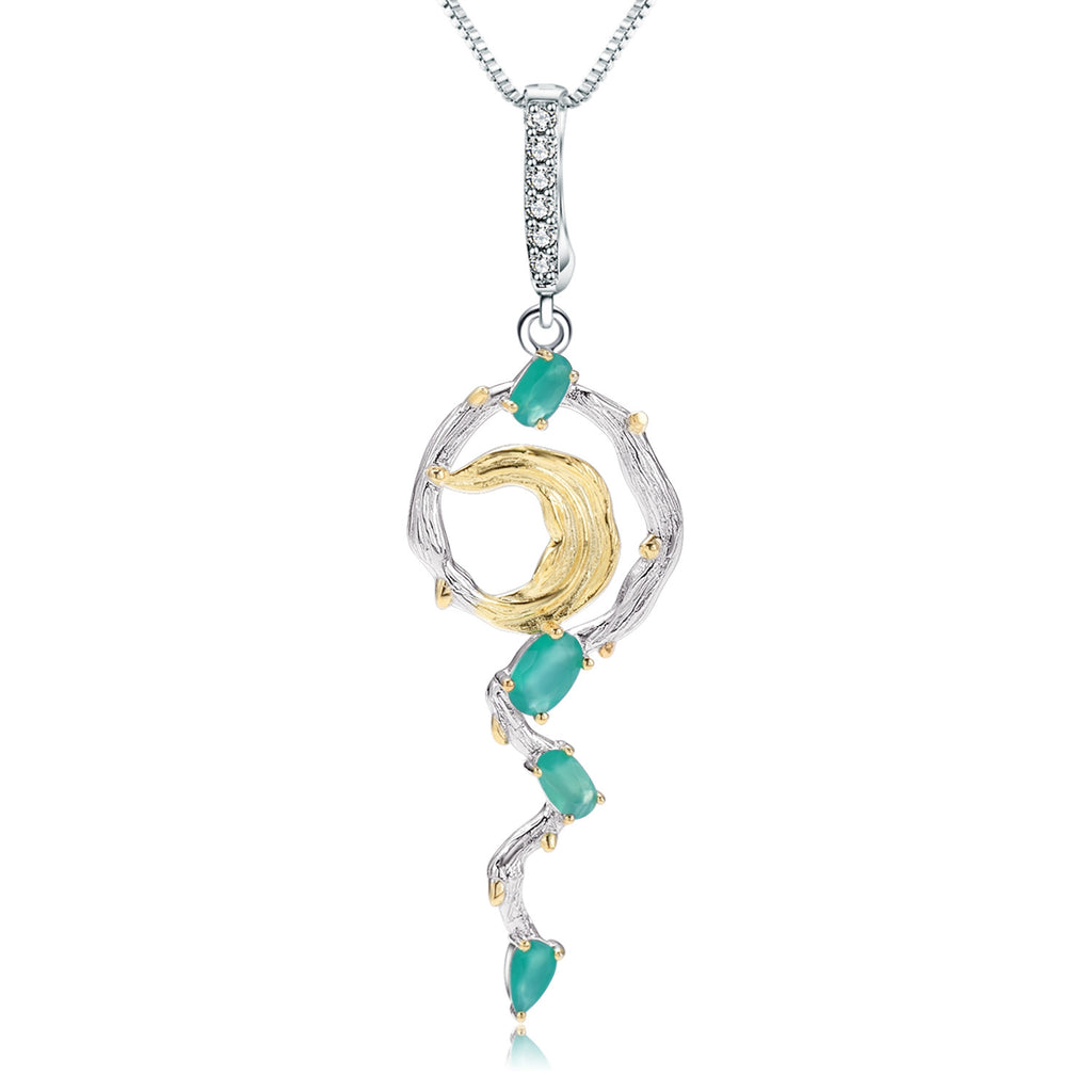 Green Agate Floral Pendant 925 Sterling Silver