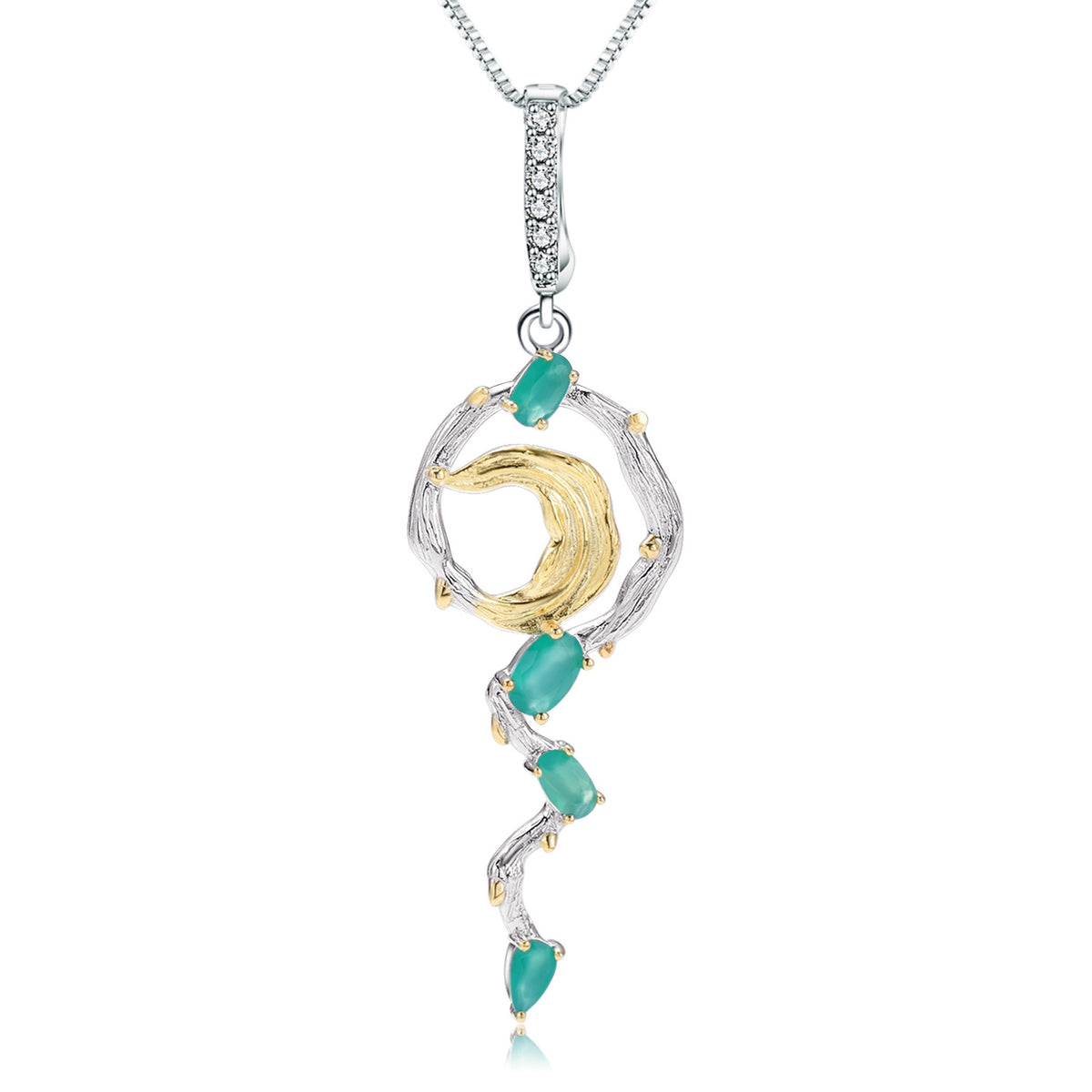 Green Agate Floral Pendant 925 Sterling Silver