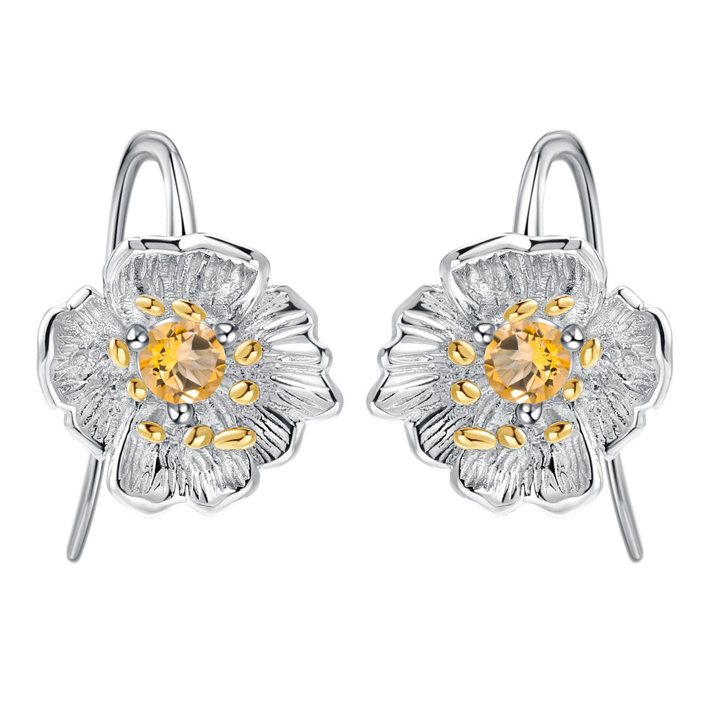 Topaz Plum Blossom Earrings 925 Sterling Silver (design detail close-up)