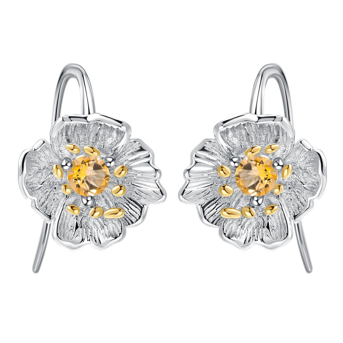 Topaz Plum Blossom Earrings 925 Sterling Silver (design detail close-up)