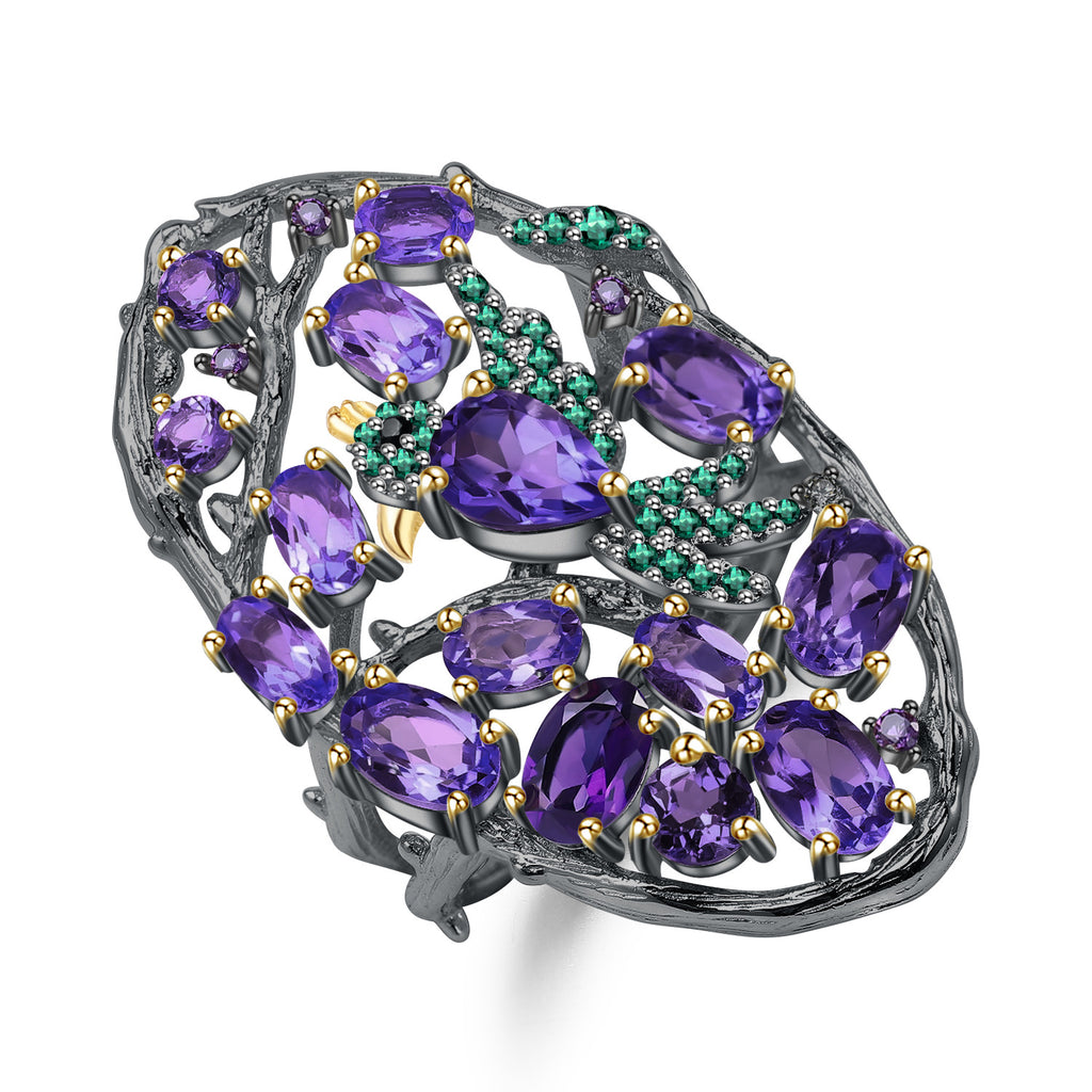 Topaz Birds Among the Branches Ring 925 Sterling Silver (wearing effect view)