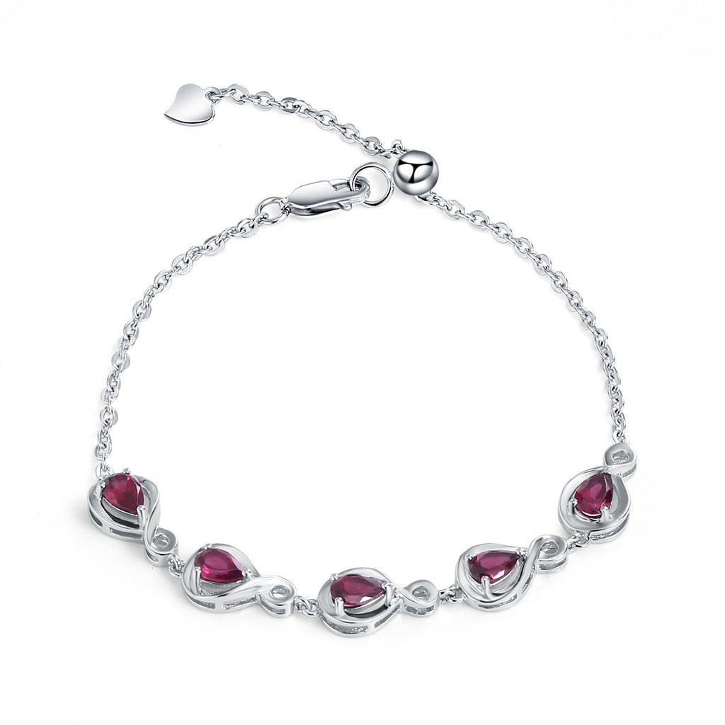Gemstones Heart Bracelet 925 Sterling Silver (side profile view)