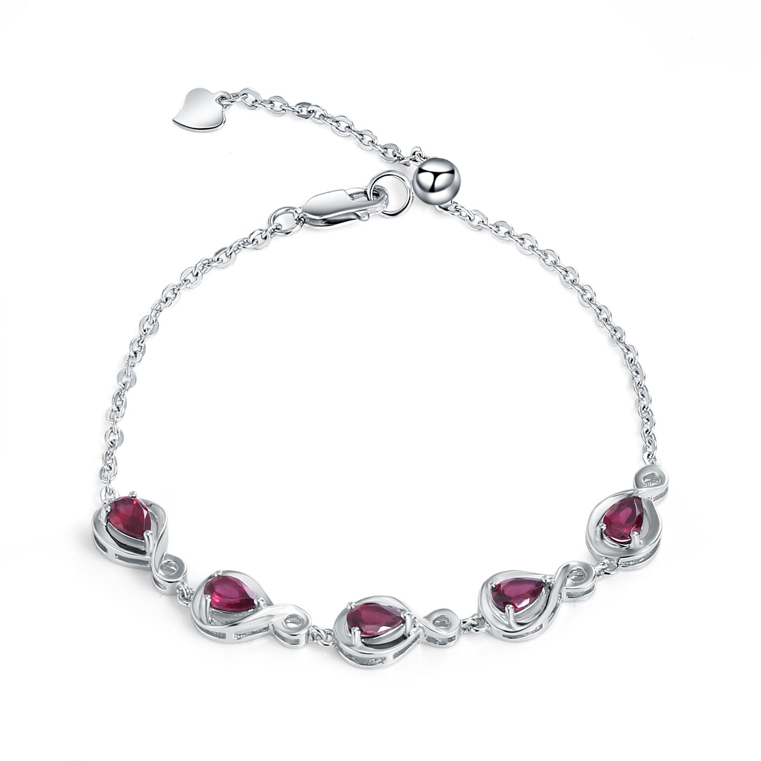 Gemstones Heart Bracelet 925 Sterling Silver (side profile view)