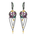 Rose Garnet Floral Tassel Earrings 925 Sterling Silver (wearing effect view)