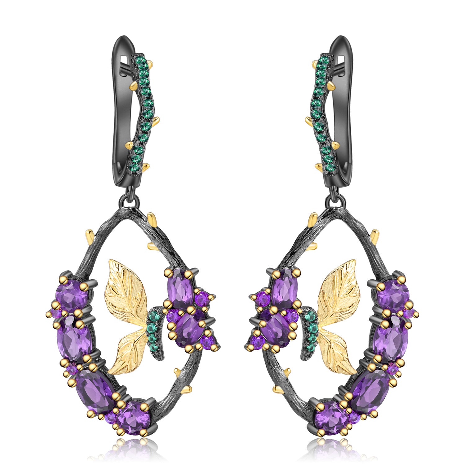 Natural Gemstone Butterfly Earrings 925 Sterling Silver