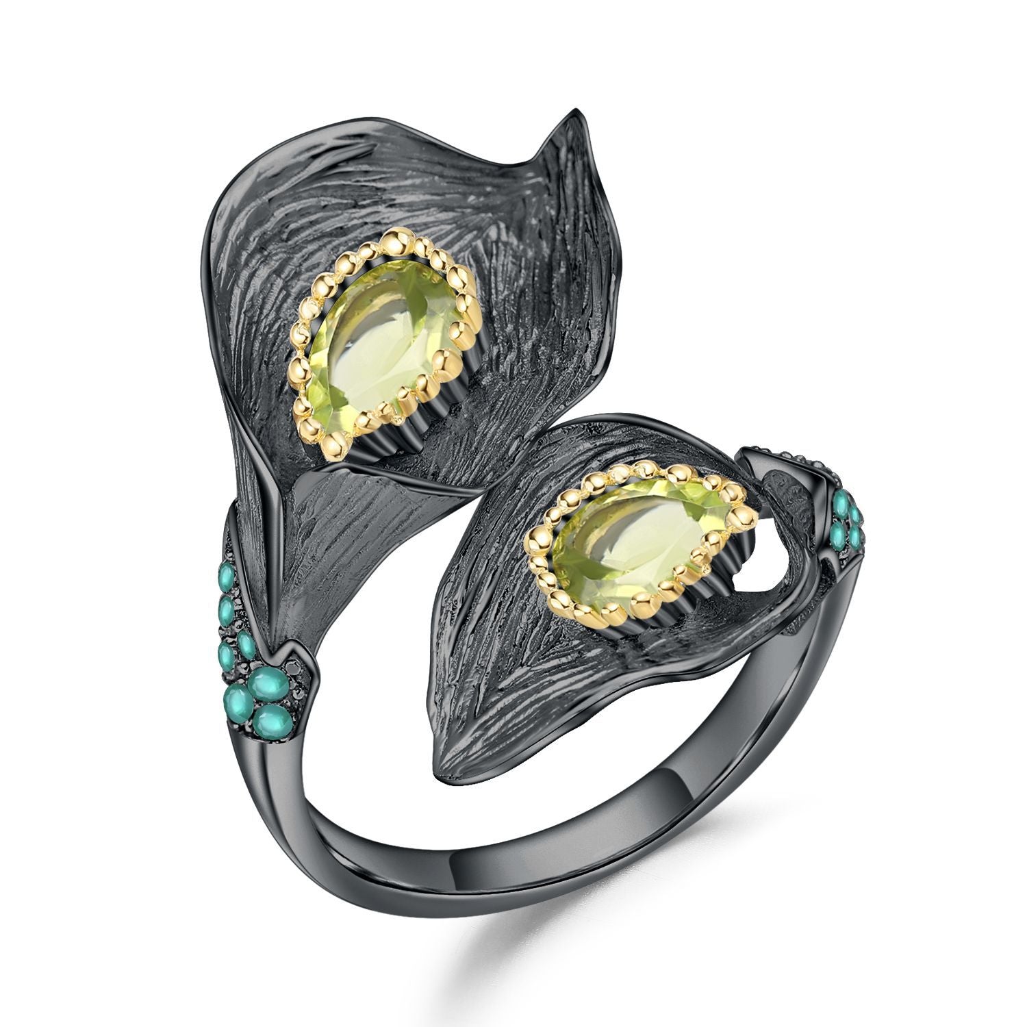 Multicolor Natural Gemstones Nature-Inspired Adjustable Ring 925 Sterling Silver