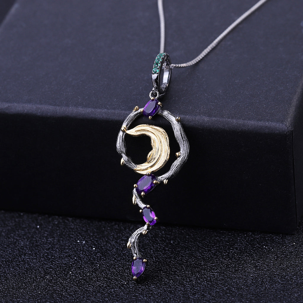 Multicolor Natural Gemstones Floral Pendant 925 Sterling Silver (gemstone setting detail)