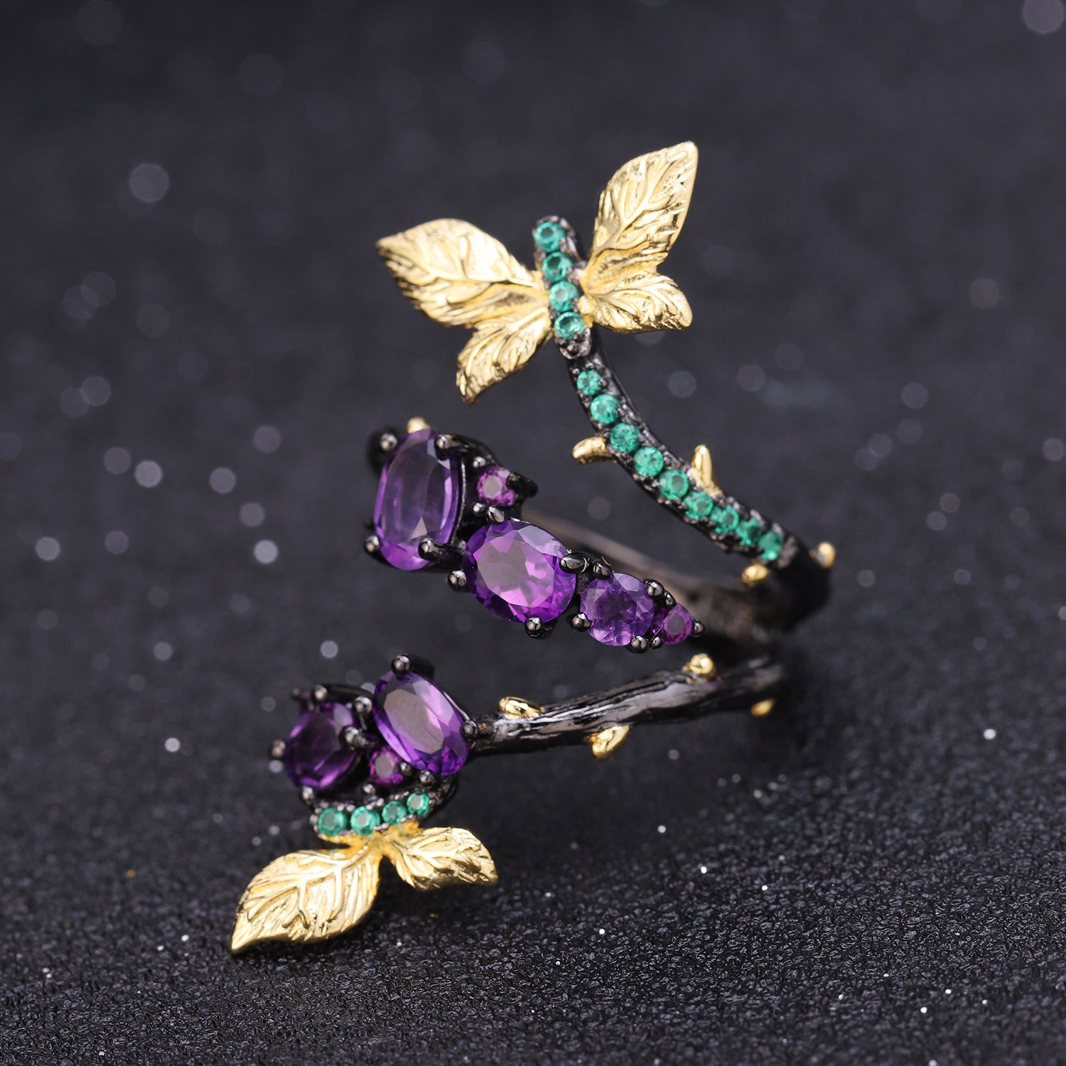 Close-up of the Natural Gemstone setting on this ring