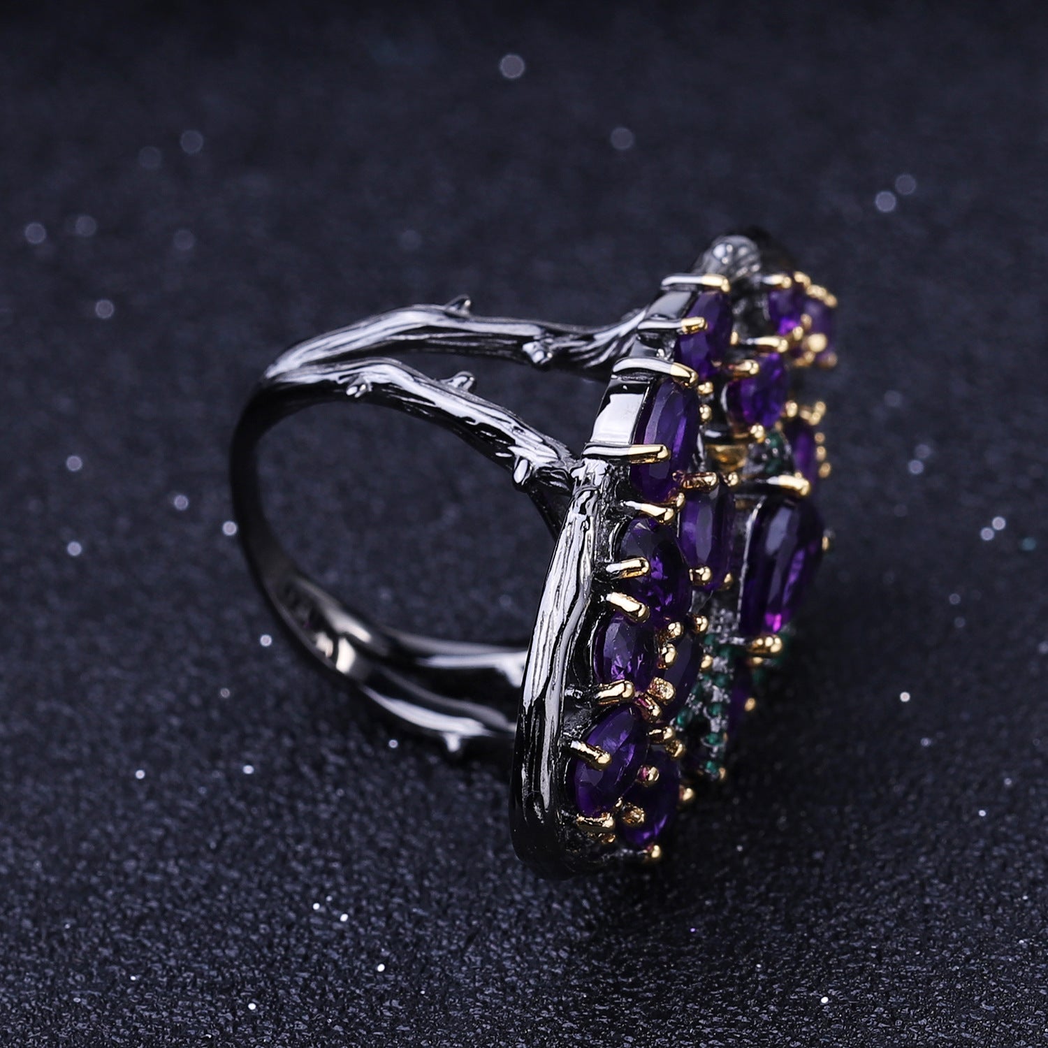 Topaz Birds Among the Branches Ring 925 Sterling Silver (gemstone setting detail)