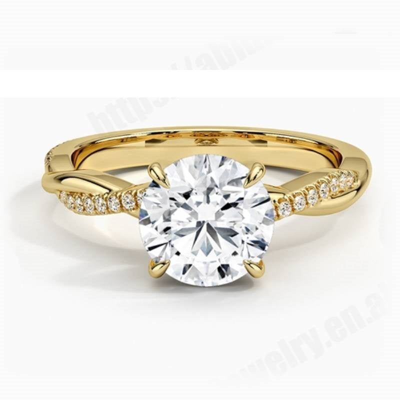 1ct Moissanite Ring 9K/10K/14K/18K Gold Twisted Setting Wedding Ring - Round Moissanite Front View