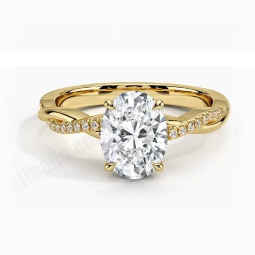 1ct Moissanite Ring 9K/10K/14K/18K Gold Twisted Setting Wedding Ring - Oval Moissanite Front View