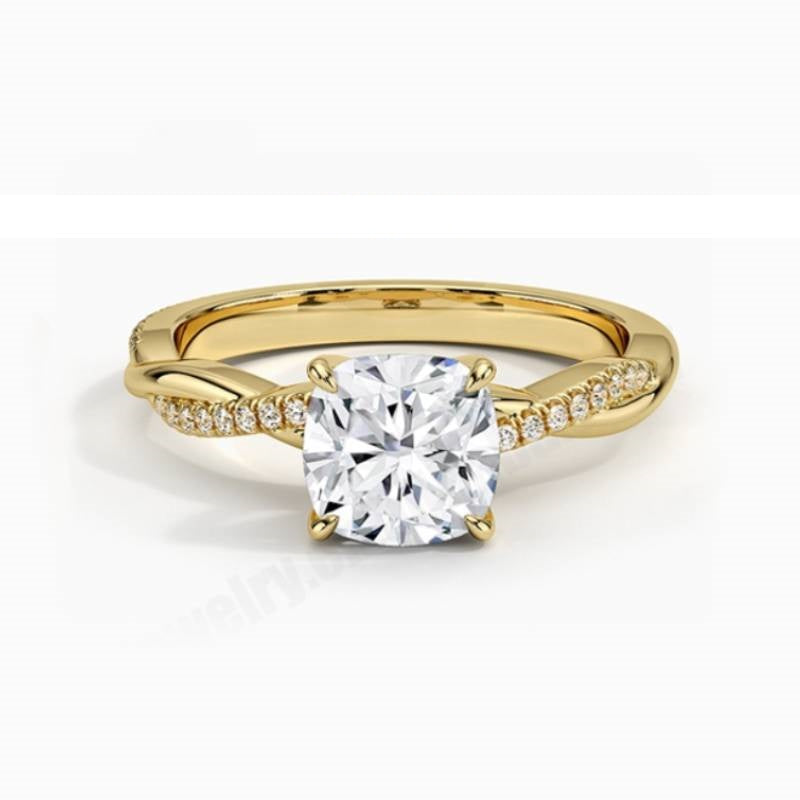 1ct Moissanite Ring 9K/10K/14K/18K Gold Twisted Setting Wedding Ring - Round Moissanite Angle View