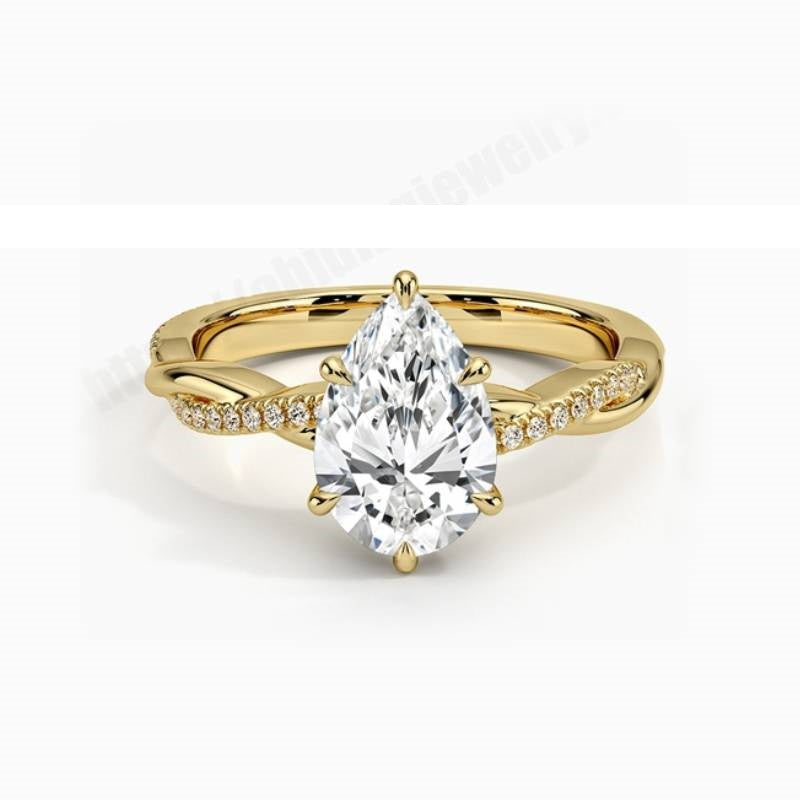 1ct Moissanite Ring 9K/10K/14K/18K Gold Twisted Setting Wedding Ring - Pear Moissanite Detail View