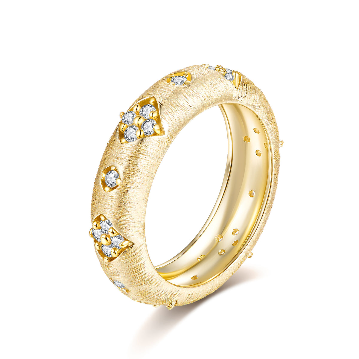1.5mm Round Moissanite & Zircon Vintage Ring 925 Sterling Silver Gold & White Gold Tone - Front View