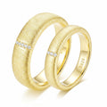 1.3mm Round Moissanite Wide & Narrow Brushed Band Ring 925 Sterling Silver Gold & White Gold Tone - Front View
